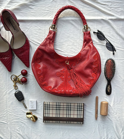 Yves Saint Laurent Red Tassel Hobo Bag