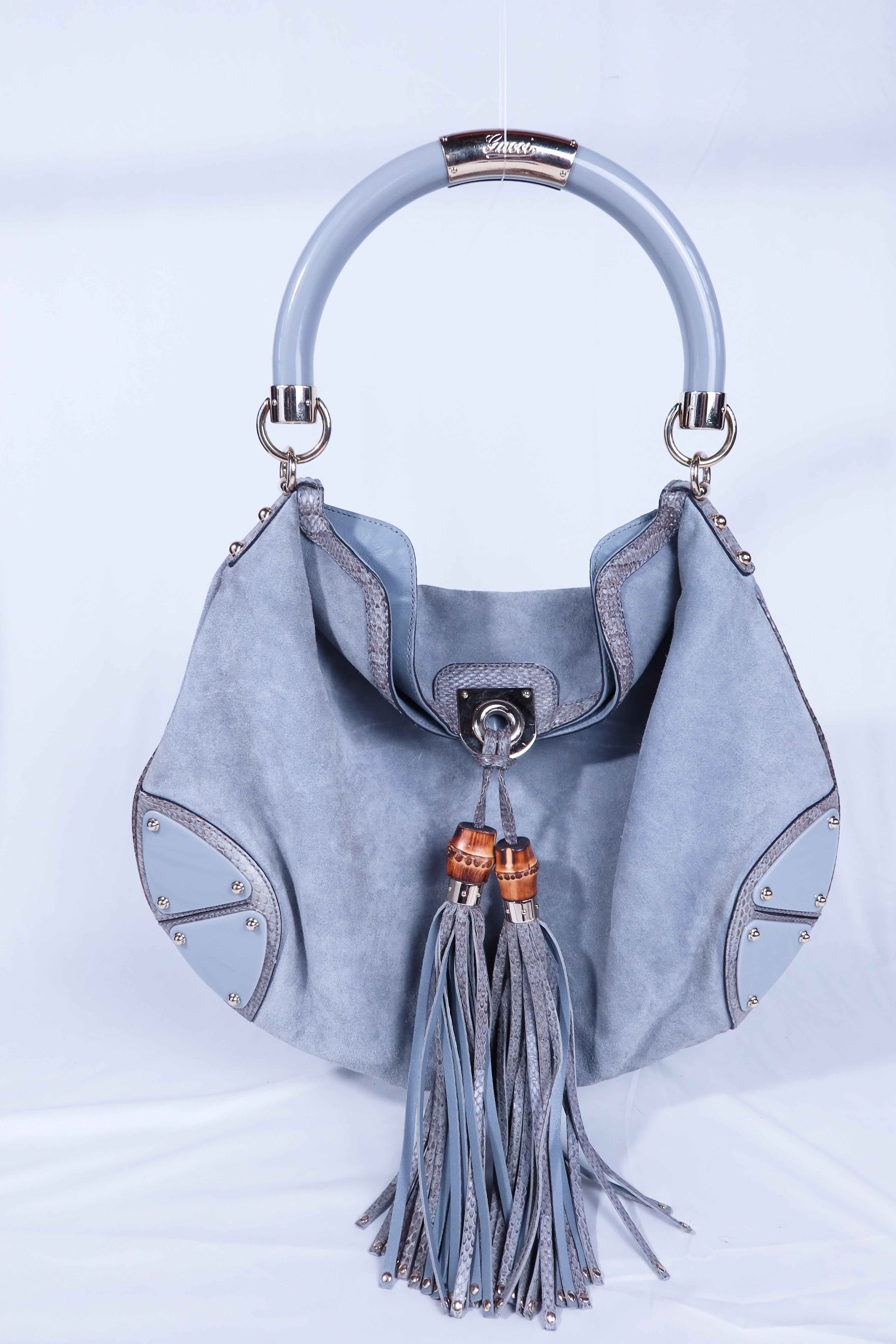 Large Grey Suede and Python Gucci Indy Bag