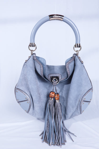 Large Grey Suede and Python Gucci Indy Bag