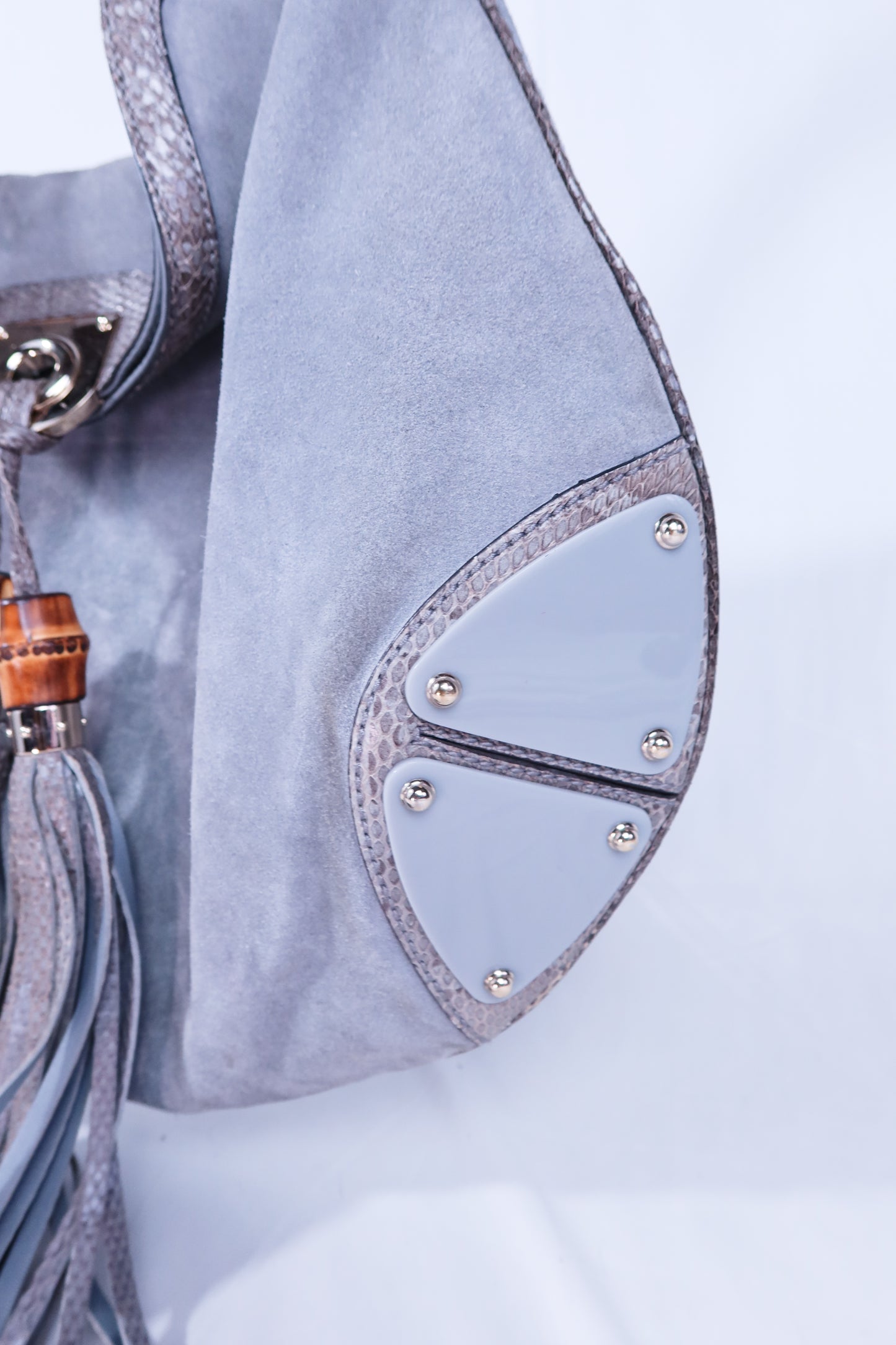 Large Grey Suede and Python Gucci Indy Bag