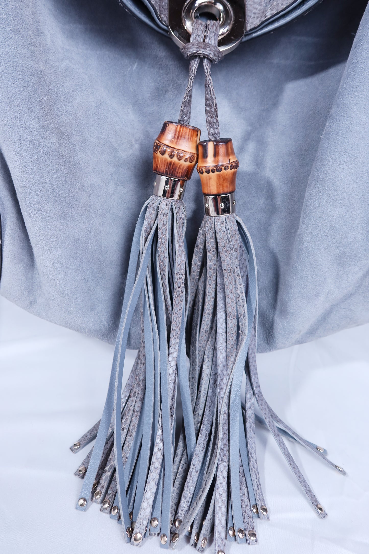 Large Grey Suede and Python Gucci Indy Bag