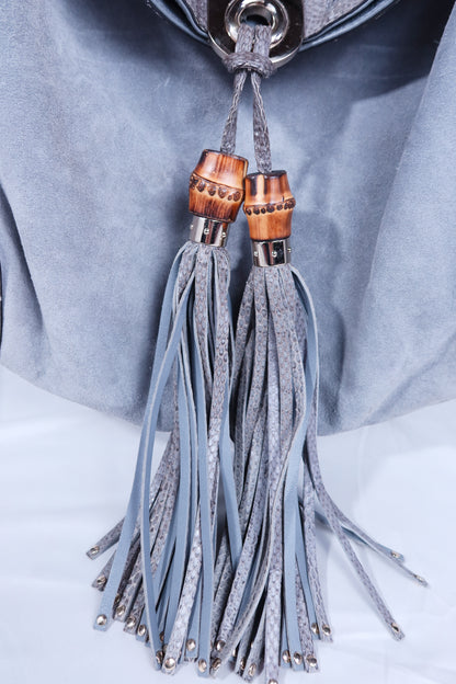 Large Grey Suede and Python Gucci Indy Bag