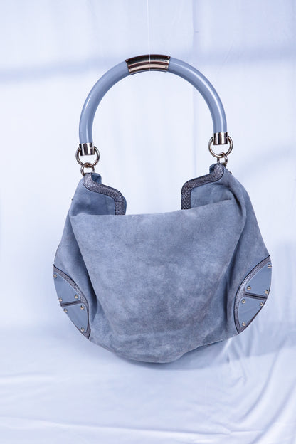 Large Grey Suede and Python Gucci Indy Bag