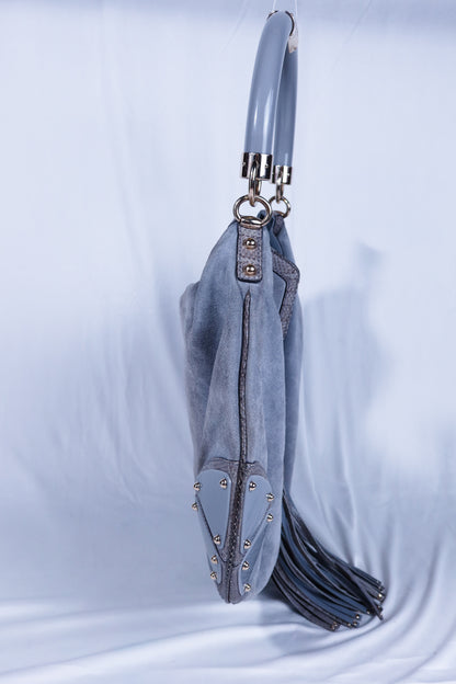 Large Grey Suede and Python Gucci Indy Bag