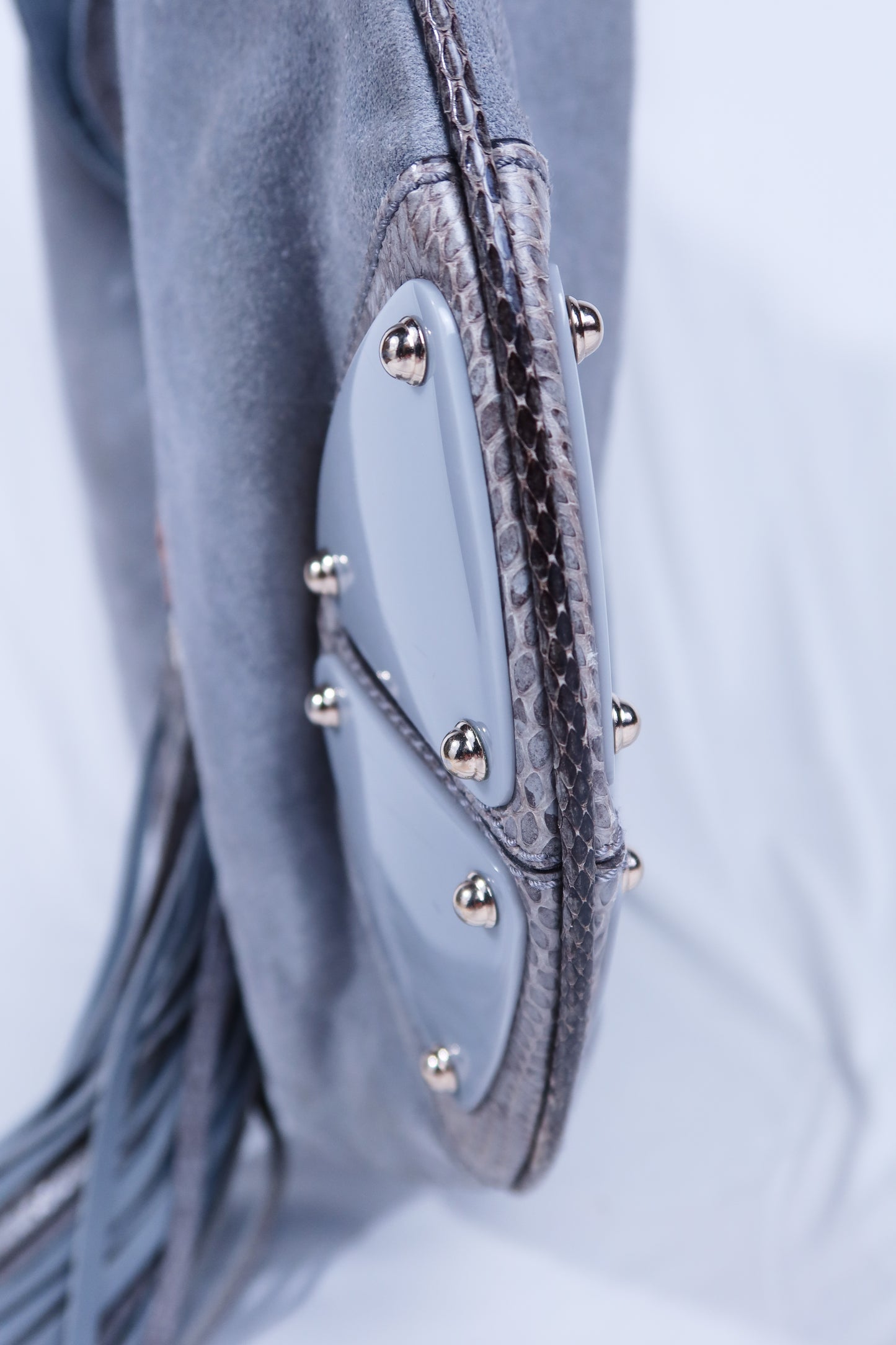 Large Grey Suede and Python Gucci Indy Bag