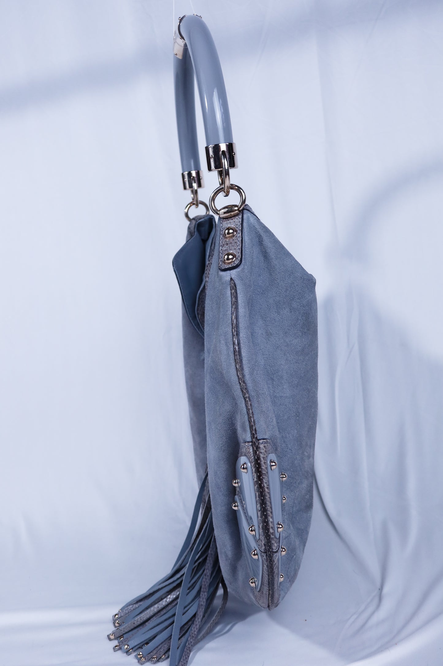 Large Grey Suede and Python Gucci Indy Bag