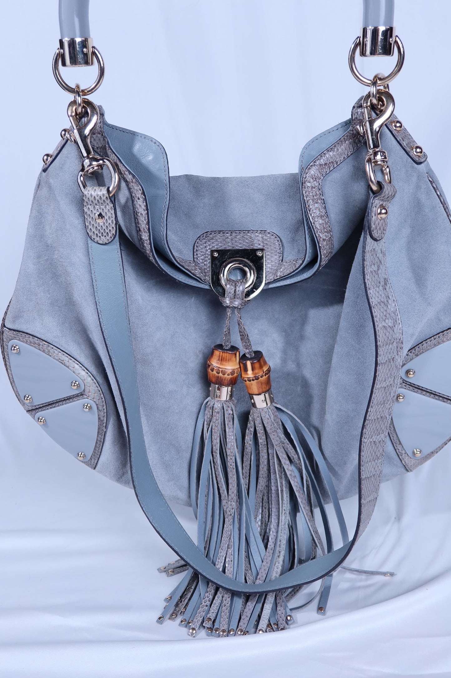 Large Grey Suede and Python Gucci Indy Bag