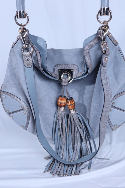 Large Grey Suede and Python Gucci Indy Bag