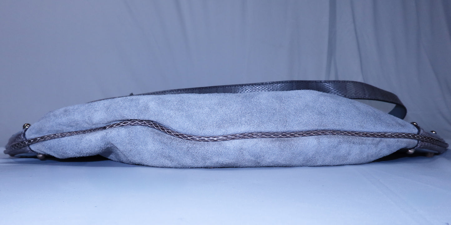 Large Grey Suede and Python Gucci Indy Bag