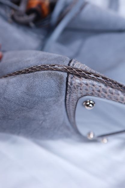 Large Grey Suede and Python Gucci Indy Bag