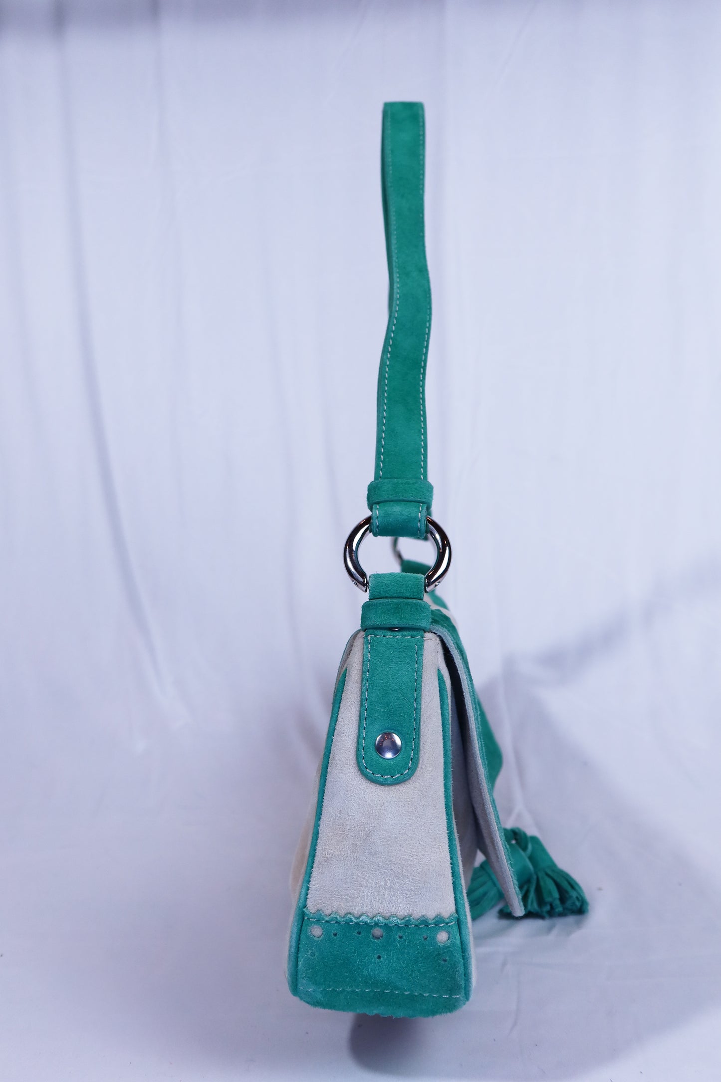 Beige & Green Suede Vintage Burberry Shoulder Bag