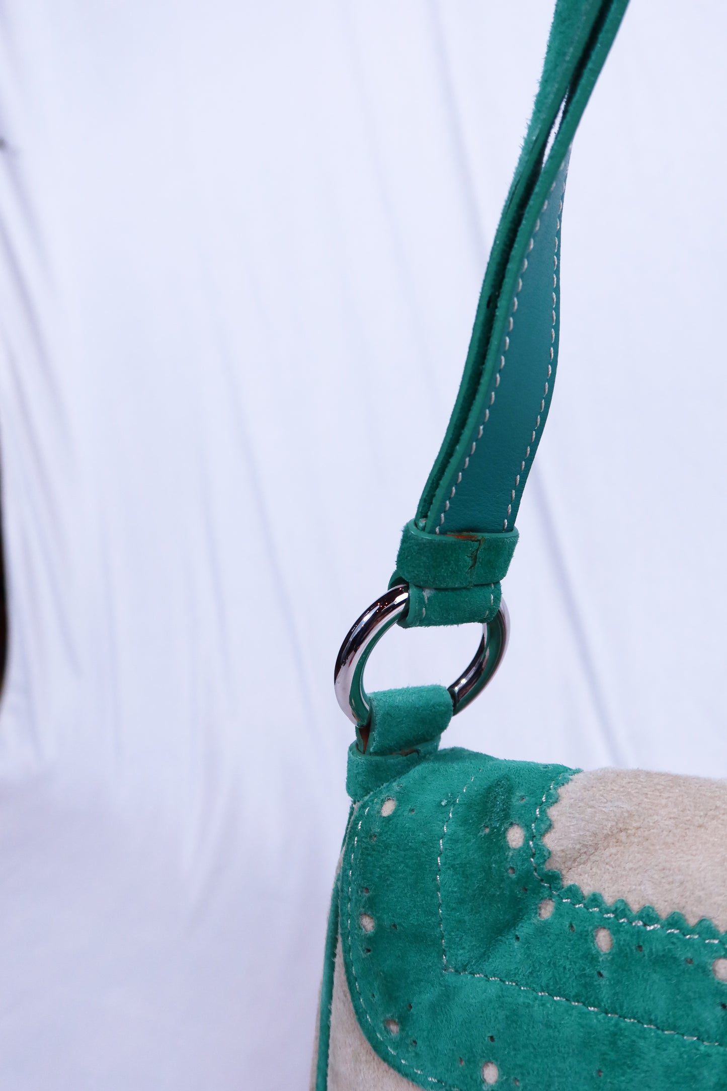 Beige & Green Suede Vintage Burberry Shoulder Bag