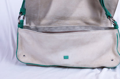 Beige & Green Suede Vintage Burberry Shoulder Bag