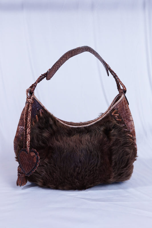 Vintage Brown Fur & Crocodile Dior Hobo