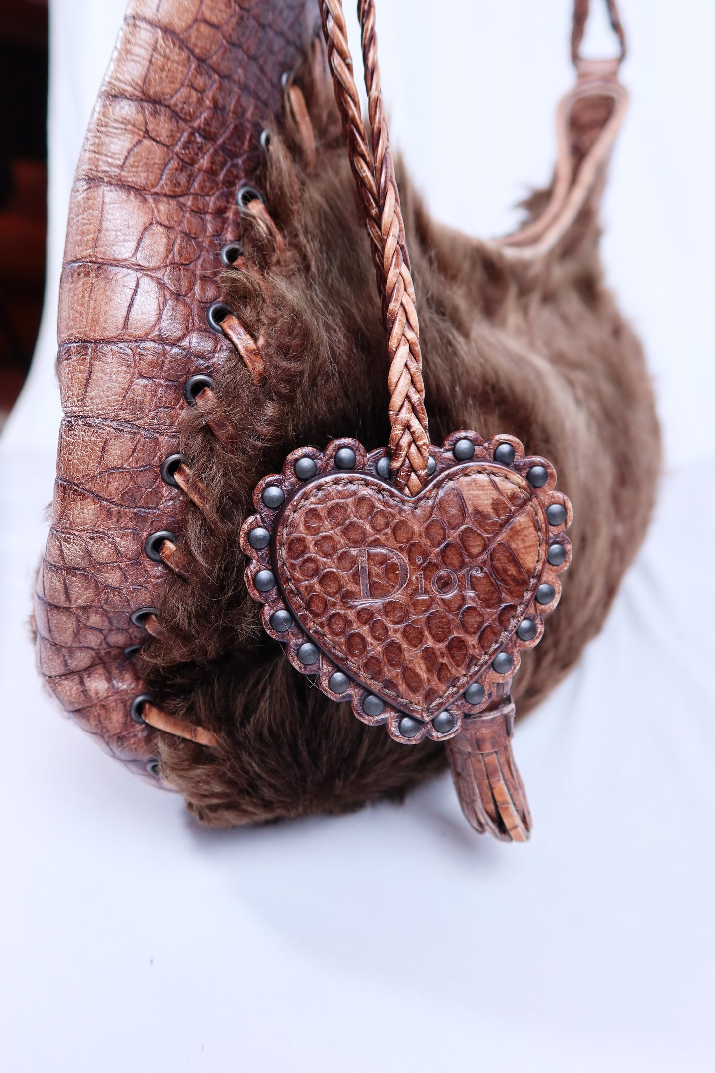 Vintage Brown Fur & Crocodile Dior Hobo