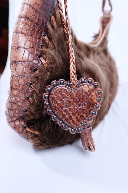 Vintage Brown Fur & Crocodile Dior Hobo