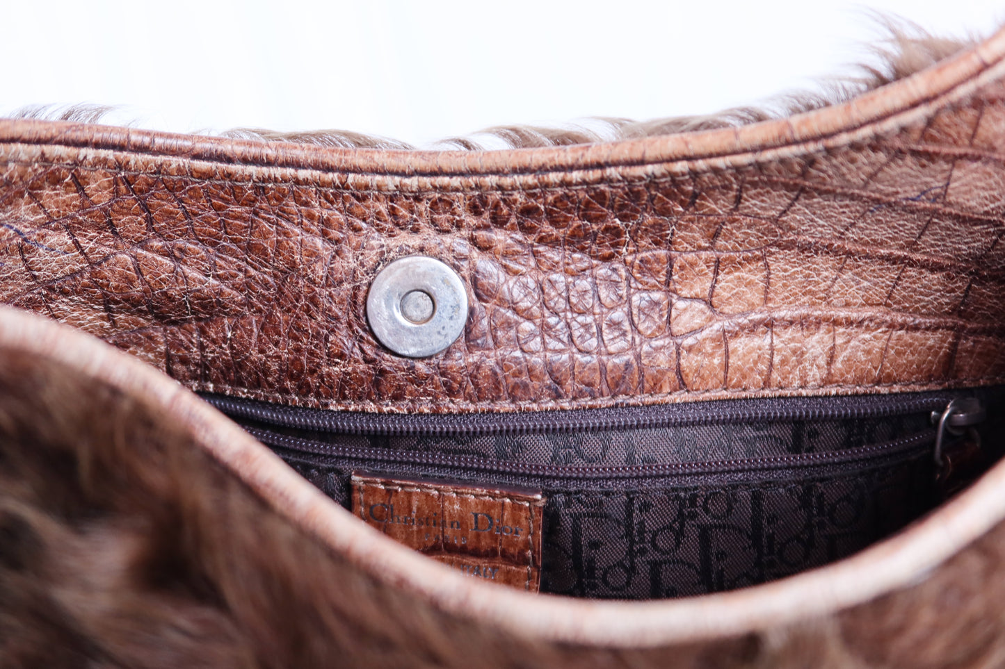Vintage Brown Fur & Crocodile Dior Hobo