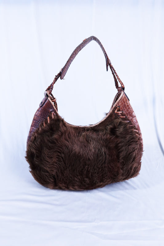 Vintage Brown Fur & Crocodile Dior Hobo