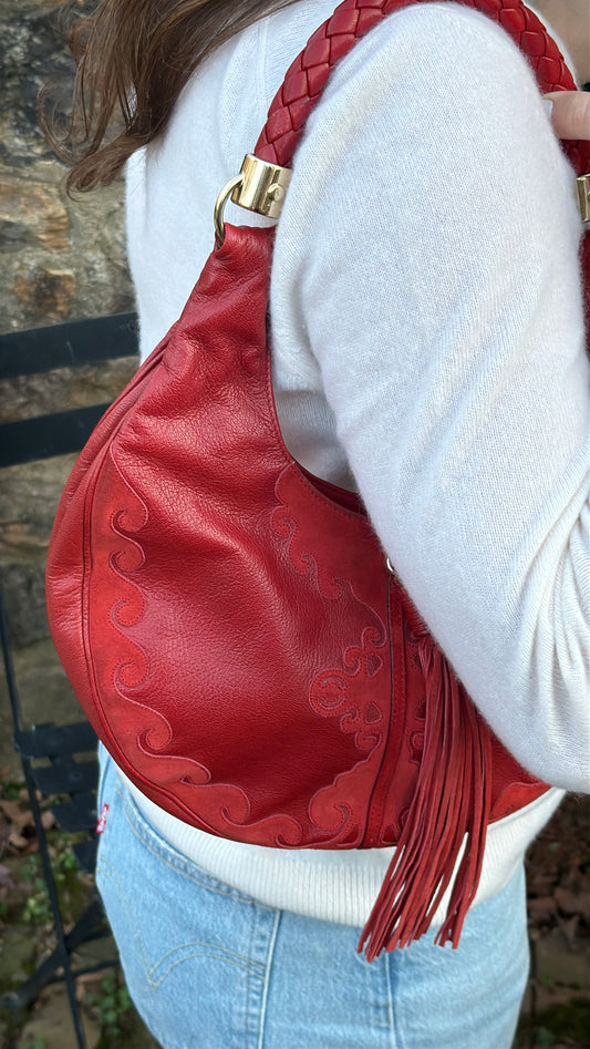 Yves Saint Laurent Red Tassel Hobo Bag