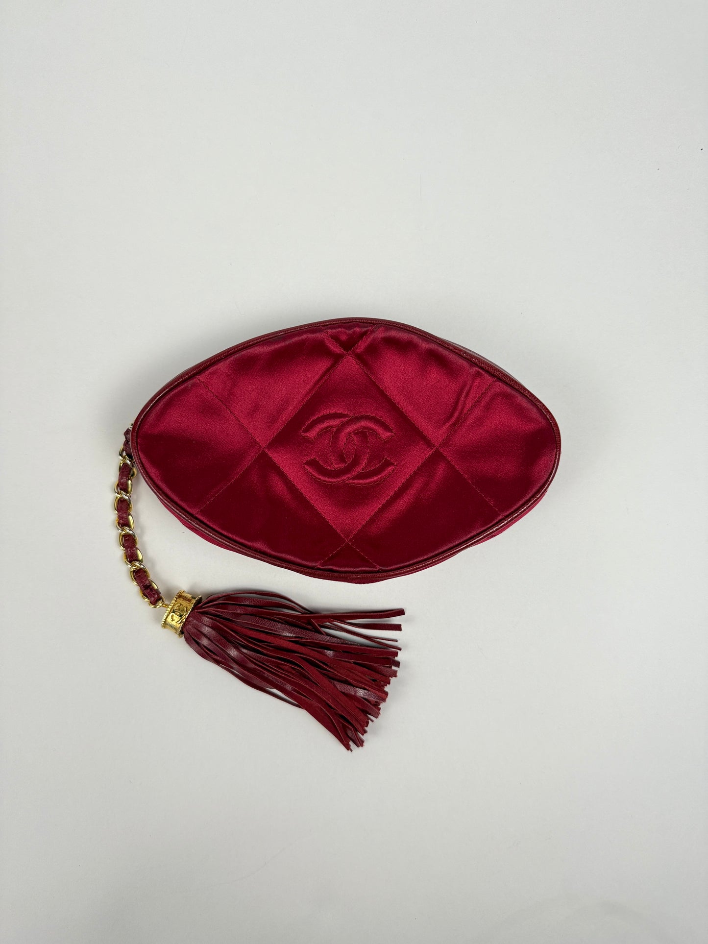 Vintage Chanel Late 80s Early 90s Satin Tassel Clutch