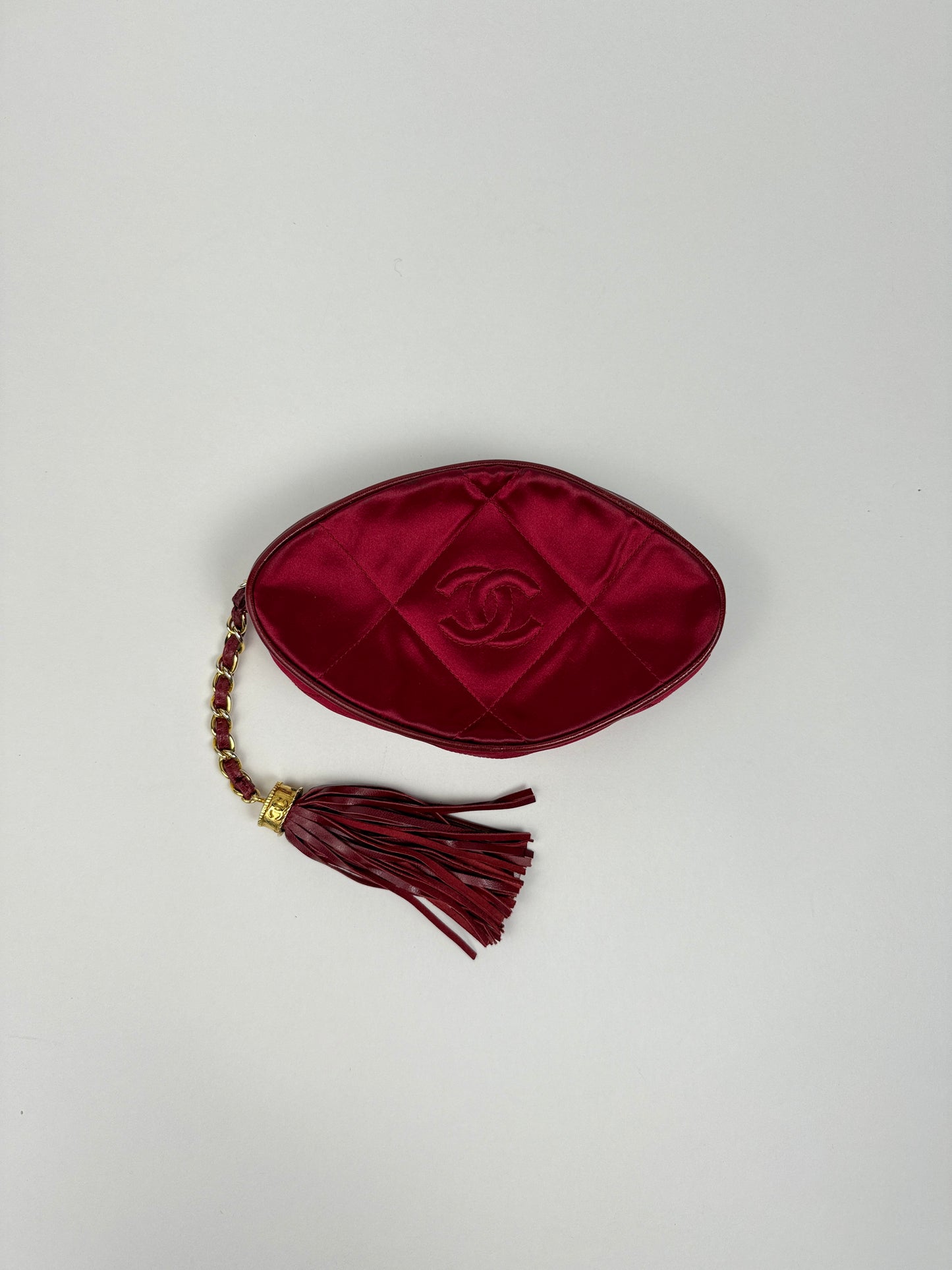 Vintage Chanel Late 80s Early 90s Satin Tassel Clutch